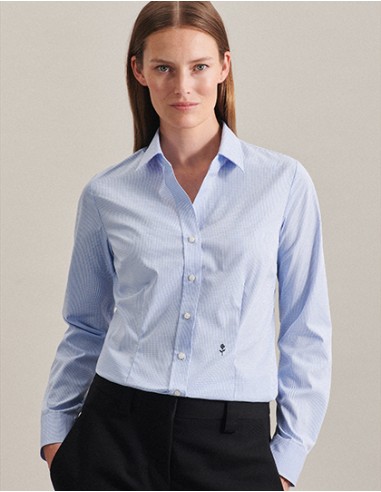 SEI-080619-Womens Blouse Slim Fit Check/Stripes Long Sleeve